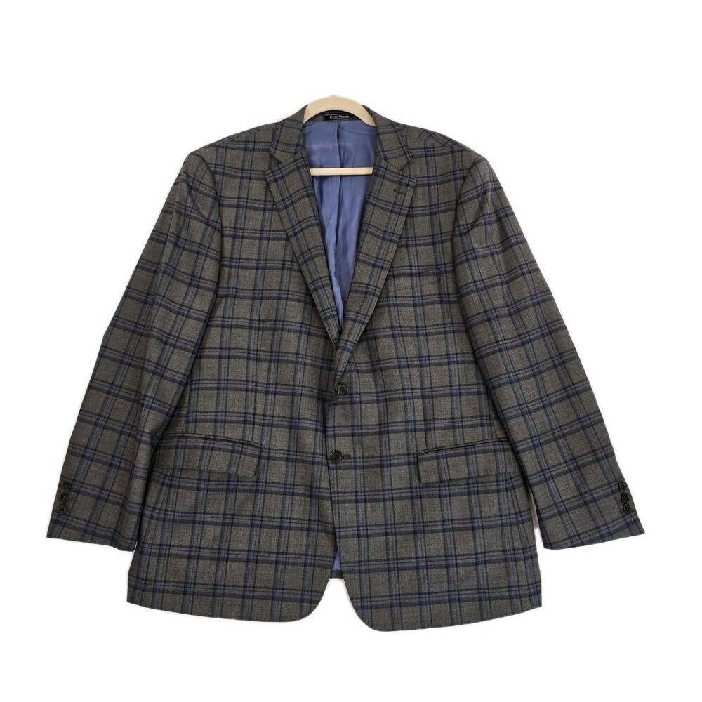 Enzo Tovare Blazer Mens 46R Gray Blue Plaid Brit AMF Jacket Wool Two Button